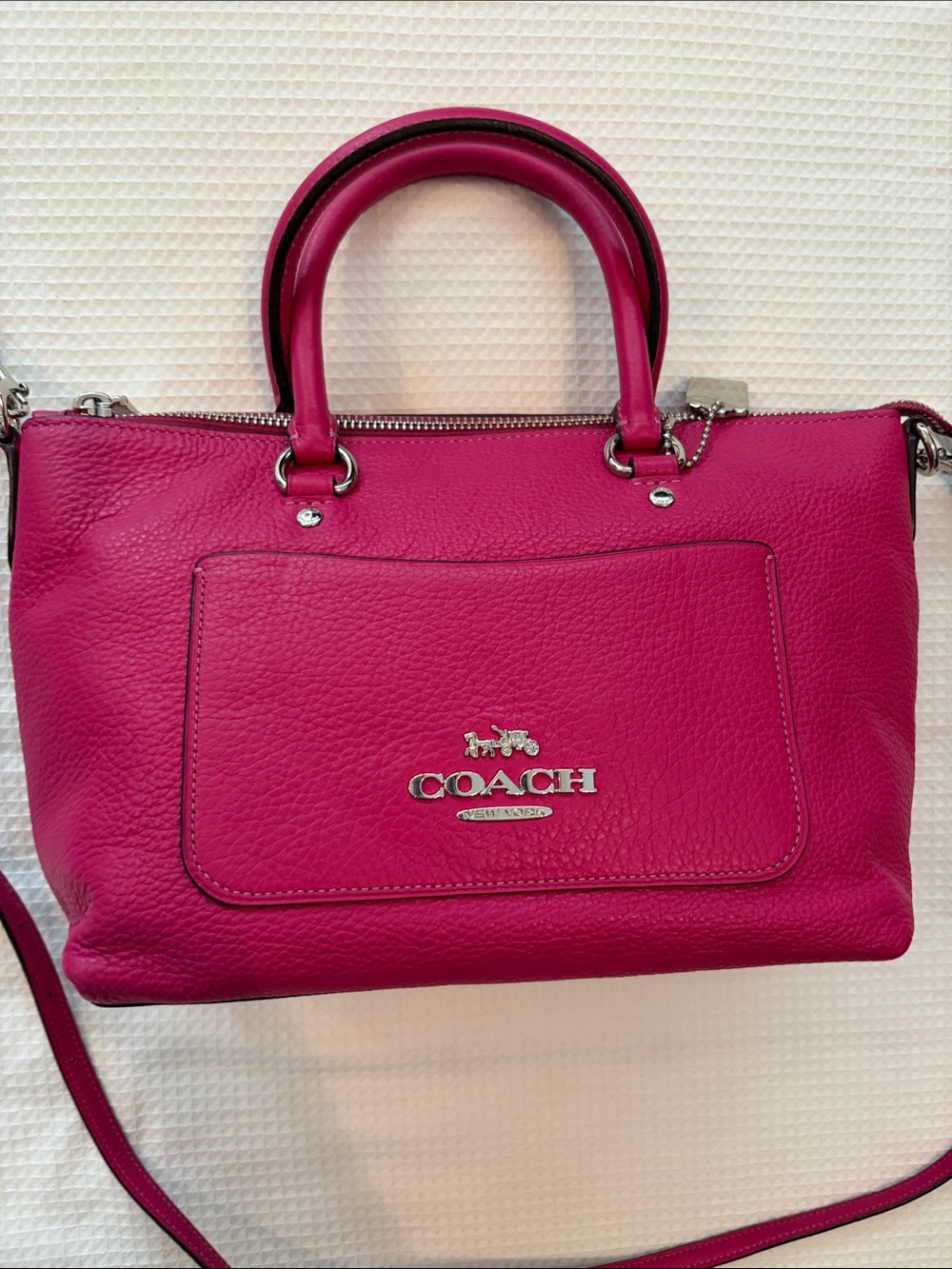 Coach Fuchsia Leather crossbody  satchel with Removable Strap